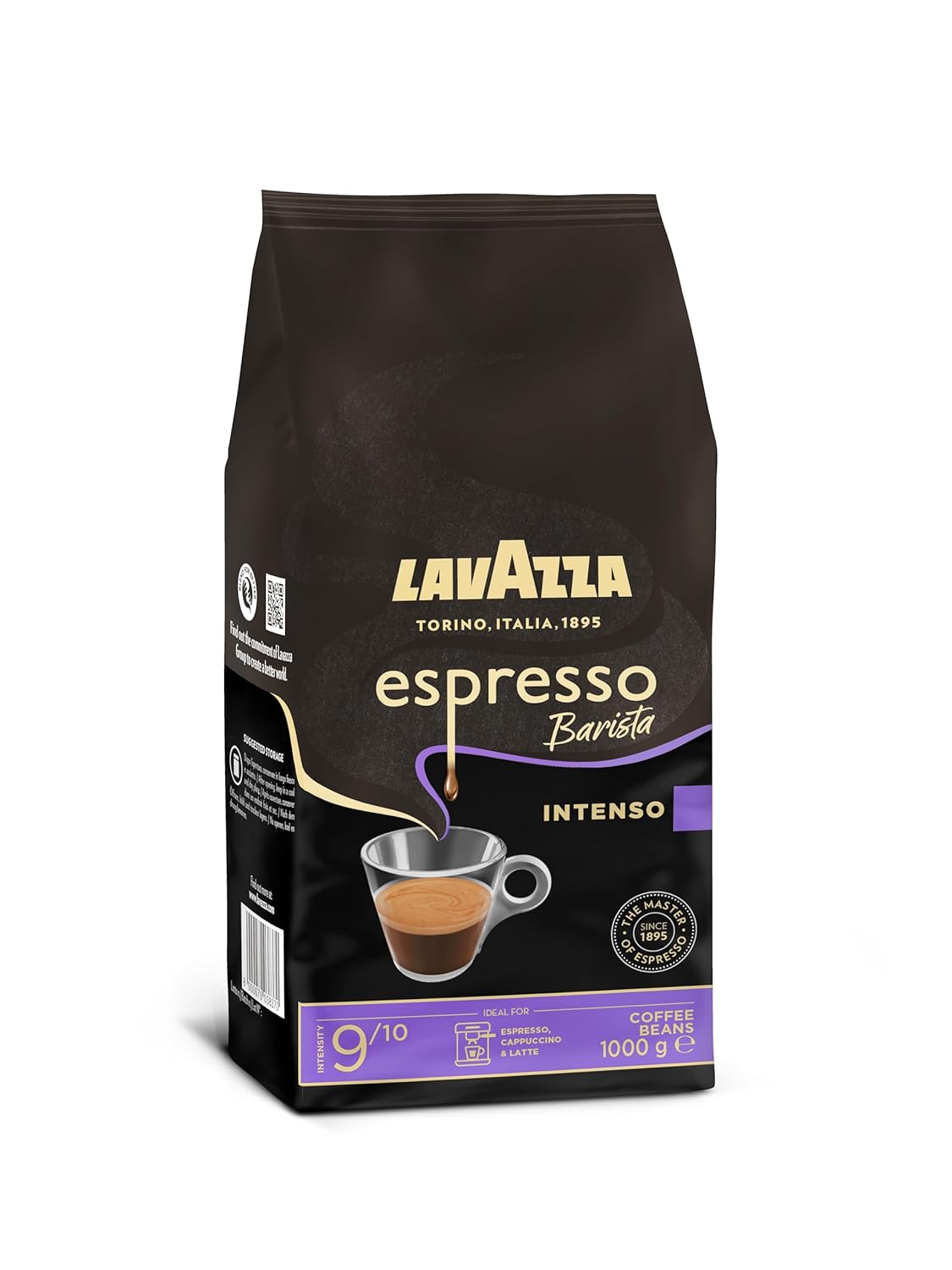 Lavazza, Espresso Barista Intenso, ganze Arabica und Robusta Kaffeebohnen, mit Kakao- und Holzaromen, für einen intensiven Kaffee, Intensität 9/10, mittlere Röstung, 1 kg Packung
