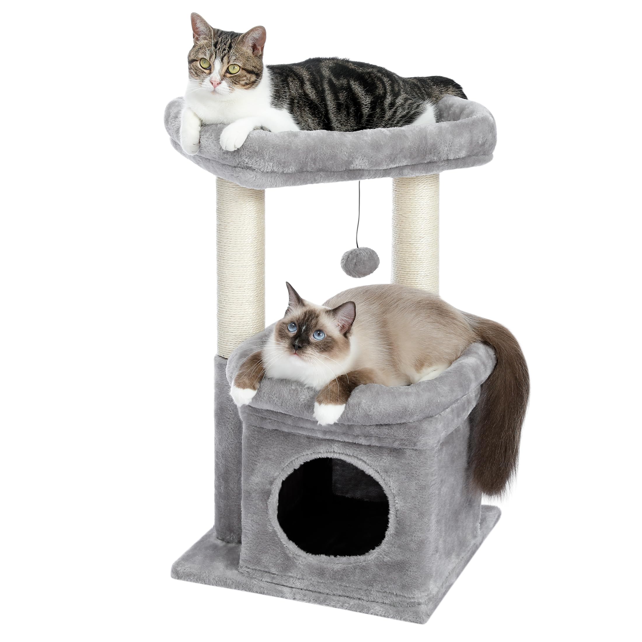 PAWZ Road Kleiner Katzenbaum, mehrstöckiger Katzenturm mit Sisal-überzogenem Kratzbaum, gemütlicher Katzenwohnung und großer Katzensitzstange für Hauskatzen, Beige