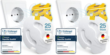 MUTKIND® 25x Steckdosen Kindersicherung - (Mit Kleber von TESA) Steckdosenschutz Kindersicherung mit Drehmechanik - Kindersicherung Steckdose - Steckdosensicherung Baby