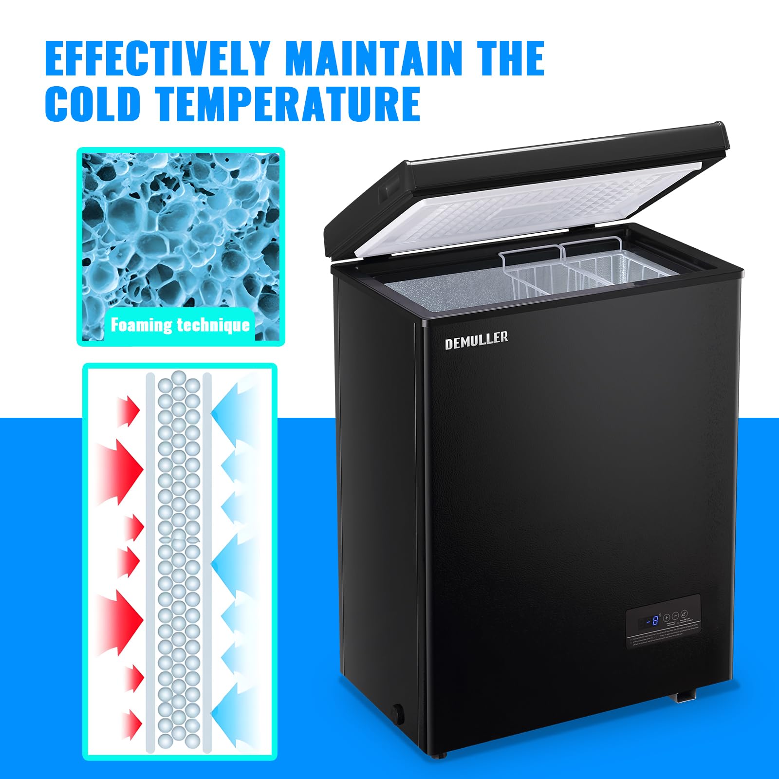 Mini Chest Freezer Compact Deep Freezing Machine with Electronic Temperature Control (Accurate to 1 ℉) Freestanding Small Freezer with 2 Removable Storage Baskets Black