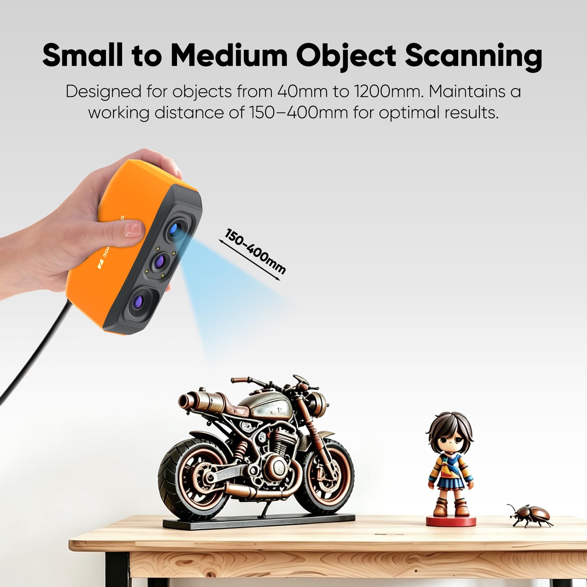 3DMakerpro Fox 3D Scanner, 0.07mm Accuracy 3D Scanner for 3D Printing, Entry-Level Easy Scanning for Small to Large Objects