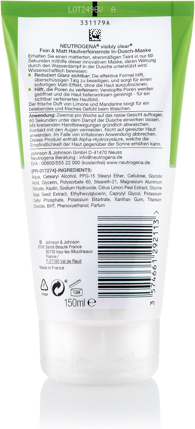 Neutrogena, Facial Wash, Visibly Clear, Pore & Shine, With natural cleanser lime & soothing aloe vera for a long lasting mattifying effect, suitable for oily skin, 200ml
