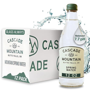 Cascade Mountain Mineral Water in Glass Bottle | 12oz (12 Pack) | 7.7 pH Balanced, Purified, Natural Spring Bottled Drinking Water – Elevate Your Hydration (12 Fl Oz (Pack of 12), Spring Water NEW!)