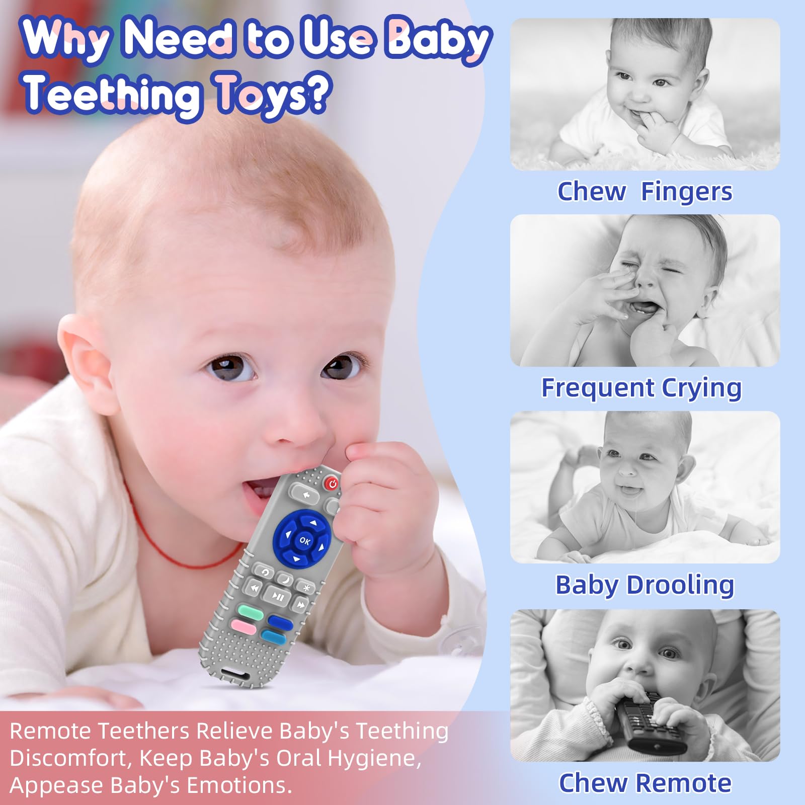 Zahnen Beißringe Spielzeug für Babys 3-6-12 Monate Geschenke, Fernbedienung Baby Zahnungshilfe für 7 8 9 Monate Kleinkind Autismus, Lebensmittelqualität Silikon Badespielzeug, Schwarz