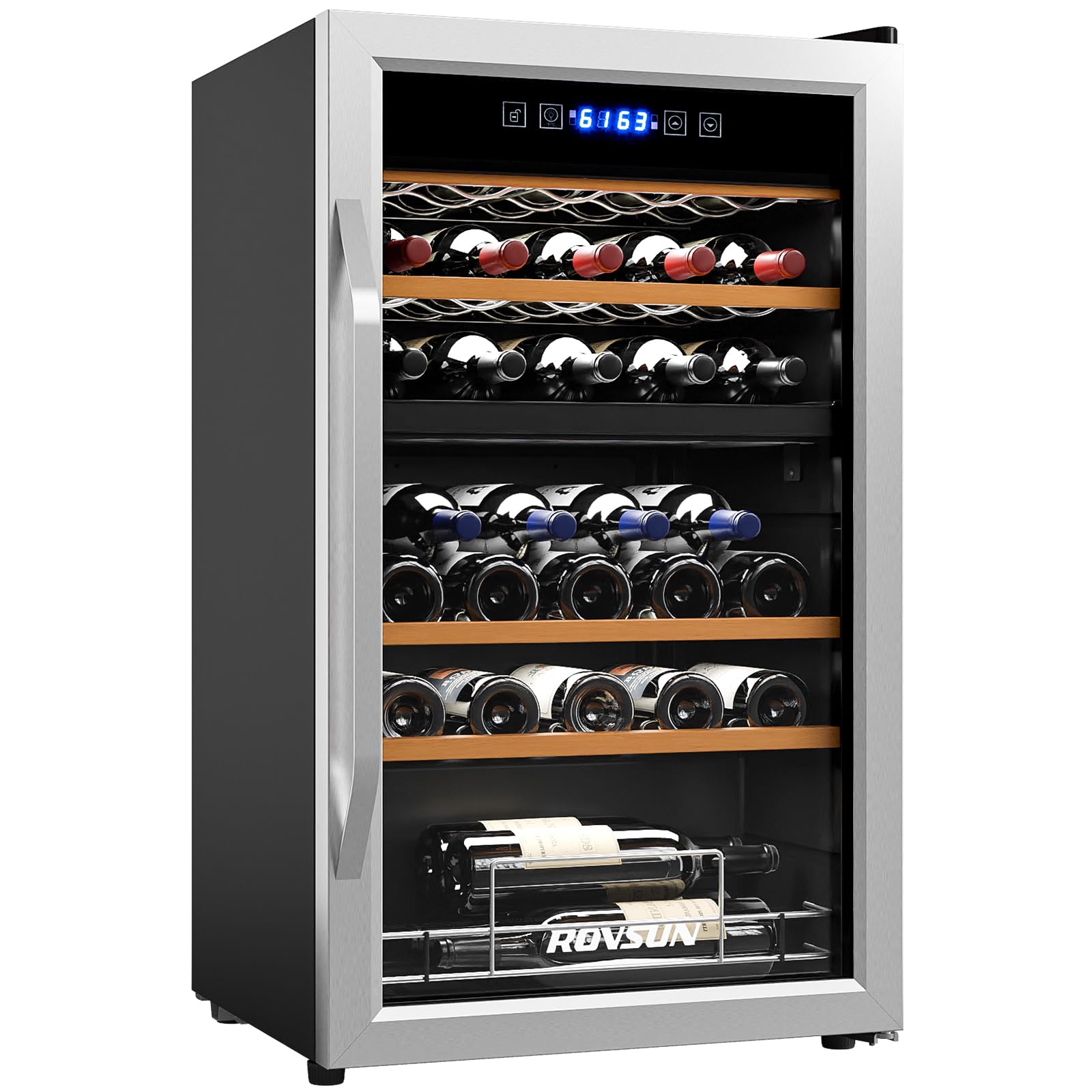 ROVSUN 18 Bottle Wine Fridge, Freestanding Compressor Wine Cooler Refrigerator, Beverage Wine Chiller with Digital Temperature Control & Double-layer Glass Door for Red White Wine, Champagne, Beer