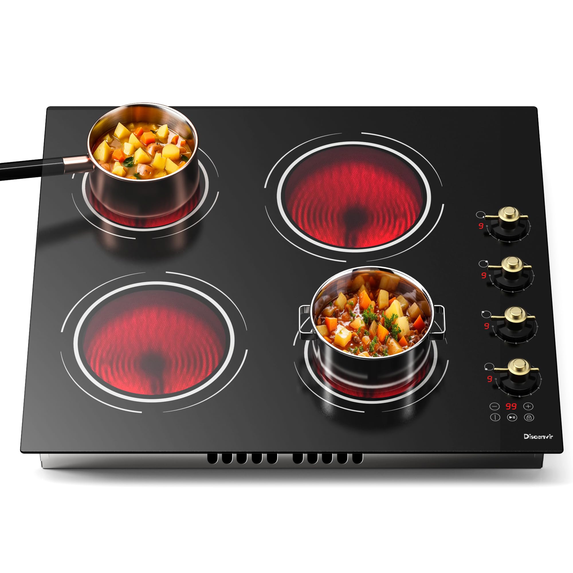 Disaenvir 29.13 Inch (Cut-out Size: 29.13"x19.3") Electric Cooktop - 30 Inch 9000W Powerful 5 Burner Electric Stovetop, Built-in Ceramic Stove 30“, Timer, Safety Lock, Pause, 240V Hard Wired (No Plug)