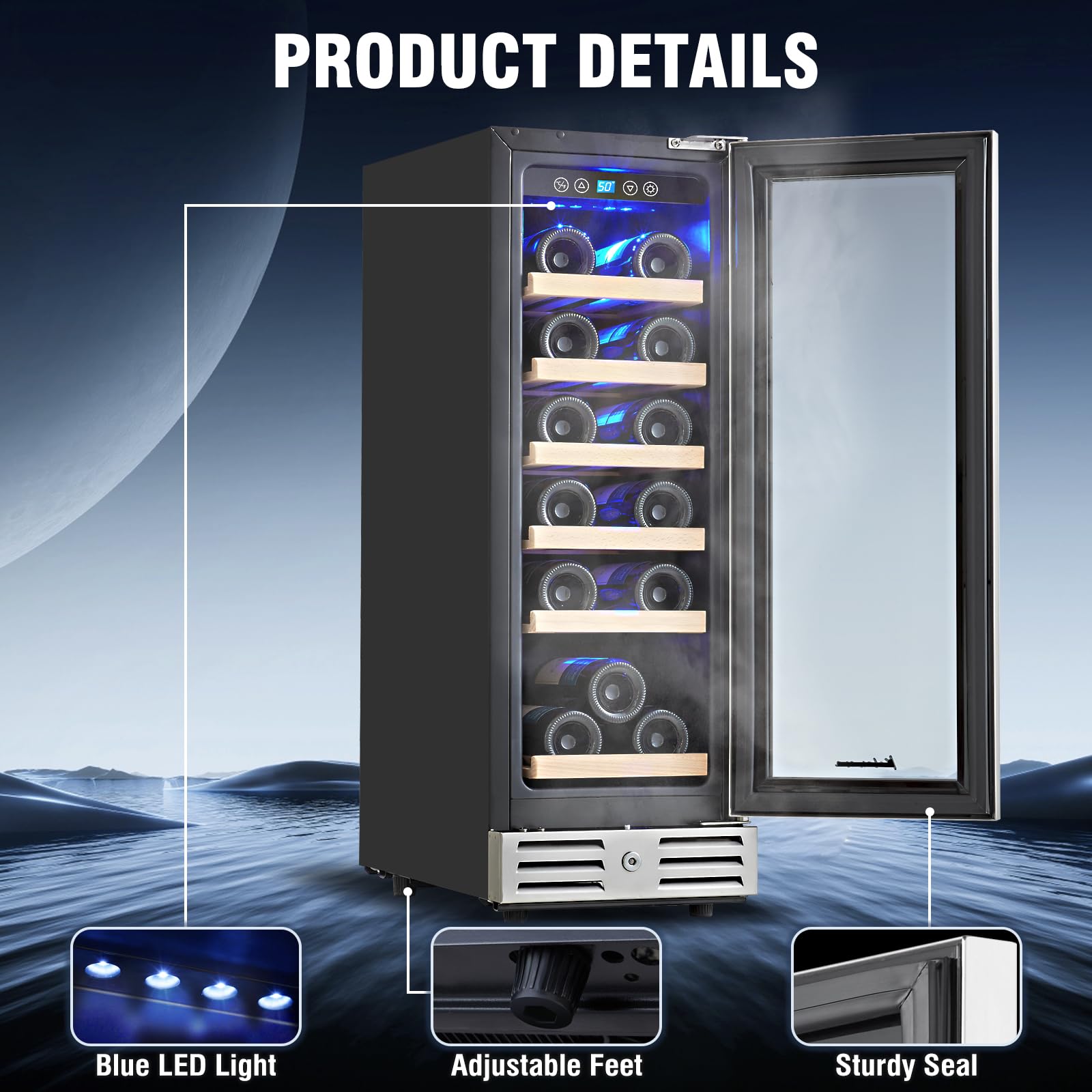 Kalamera 24 inch Wine Cooler, 37 Bottle - Dual Zone Built-in or Freestanding Fridge with Stainless Steel Reversible Glass Door, for Home, Kitchen or Office