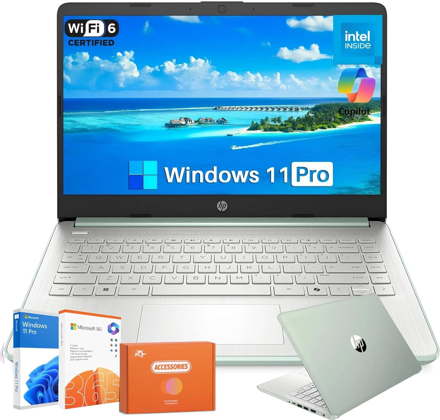HP 2025 Laptop for Student Business, 14" Anti-Glare, Intel N150, 16GB RAM, 384GB Storage(128GB UFS+256GB MSD), Wi-Fi 6, Copilot AI & 1 Year Office 365, Willow Green, Windows 11 Pro, W/Accessories