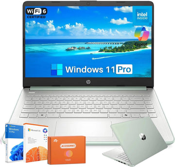 HP 2025 Laptop for Student Business, 14" Anti-Glare, Intel N150, 16GB RAM, 384GB Storage(128GB UFS+256GB MSD), Wi-Fi 6, Copilot AI & 1 Year Office 365, Willow Green, Windows 11 Pro, W/Accessories
