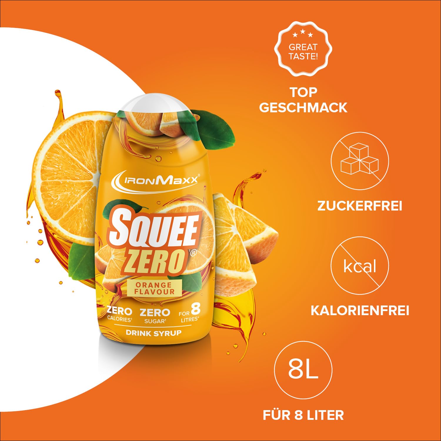 IronMaxx SqueeZero - Raspberry 65ml | Sirup, Erfrischendes Geschmackserlebnis für 8 Liter, Zuckerfrei und Kalorienfrei in 100ml verzehrfertigem Getränk