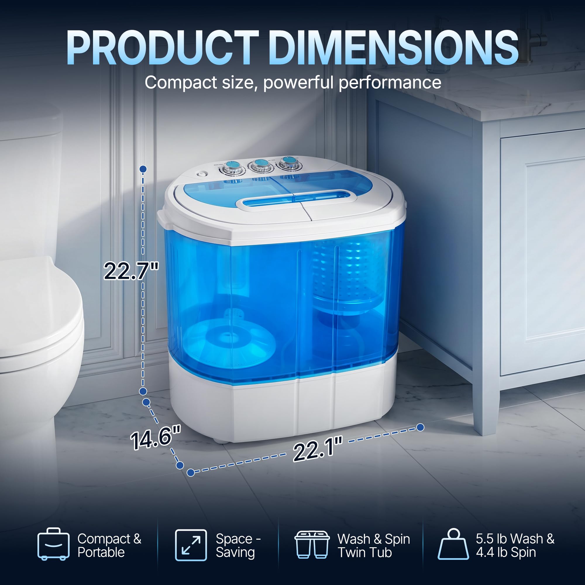 SUPER DEAL Small Portable Washing Machine 9.9lb Mini Compact Washer Twin Tub Laundry Machine Top Load Spinning and Washing Combo 6.57 FT Inlet Gravity Drain Hose