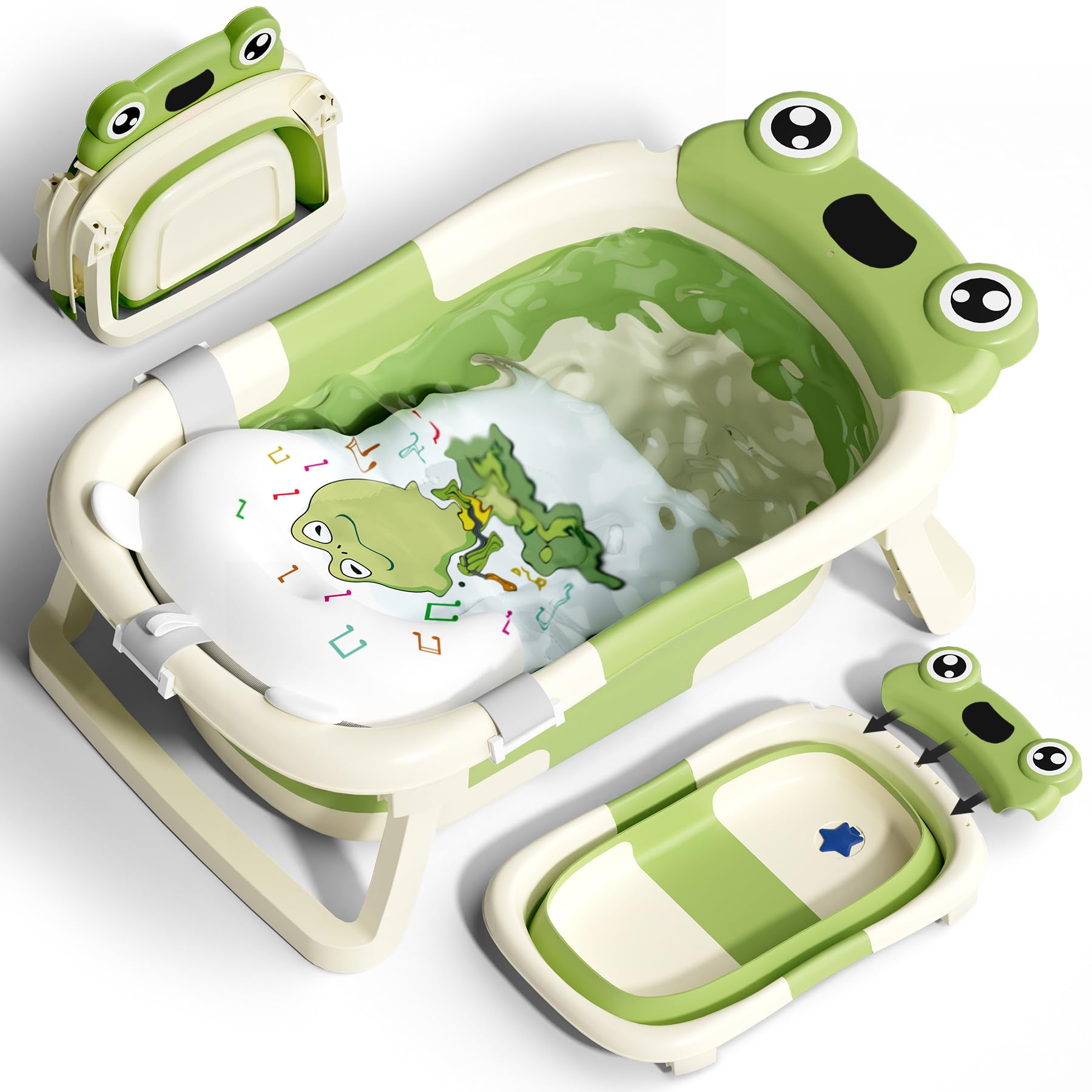 COOSEYA Baby Badewanne für 0-18 Monate, Faltbare Babywanne mit Babybadewanne Stützkissen, Portable Baby Bathtub als Wesentliche Artikel für Neugeborene und Kleinkind, Dinosaurier - Design (Grau)