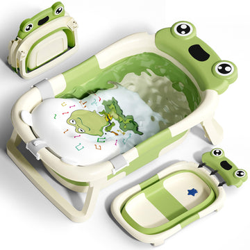 COOSEYA Baby Badewanne für 0-18 Monate, Faltbare Babywanne mit Babybadewanne Stützkissen, Portable Baby Bathtub als Wesentliche Artikel für Neugeborene und Kleinkind, Dinosaurier - Design (Grau)