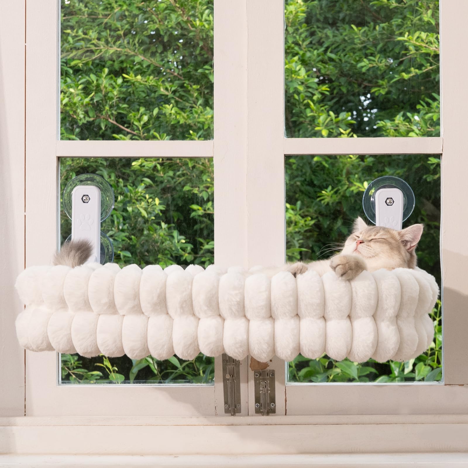 CheerPals Katzen Fensterliege, Weich Abnehmbarem Wendebezug Hängematte, Faltbare Katzenliege, Fenster Katzenbett mit Stabiles Stahlgestell und Saugnäpfe, Halt bis 18kg