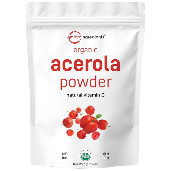 Organic Acerola Powder, 8oz | Natural Organic Vitamin C Superfood | No Sugar & Additives | Great Flavor for Drinks, Smoothie, & Beverages | Non-GMO & Vegan Friendly, Brazil Origin