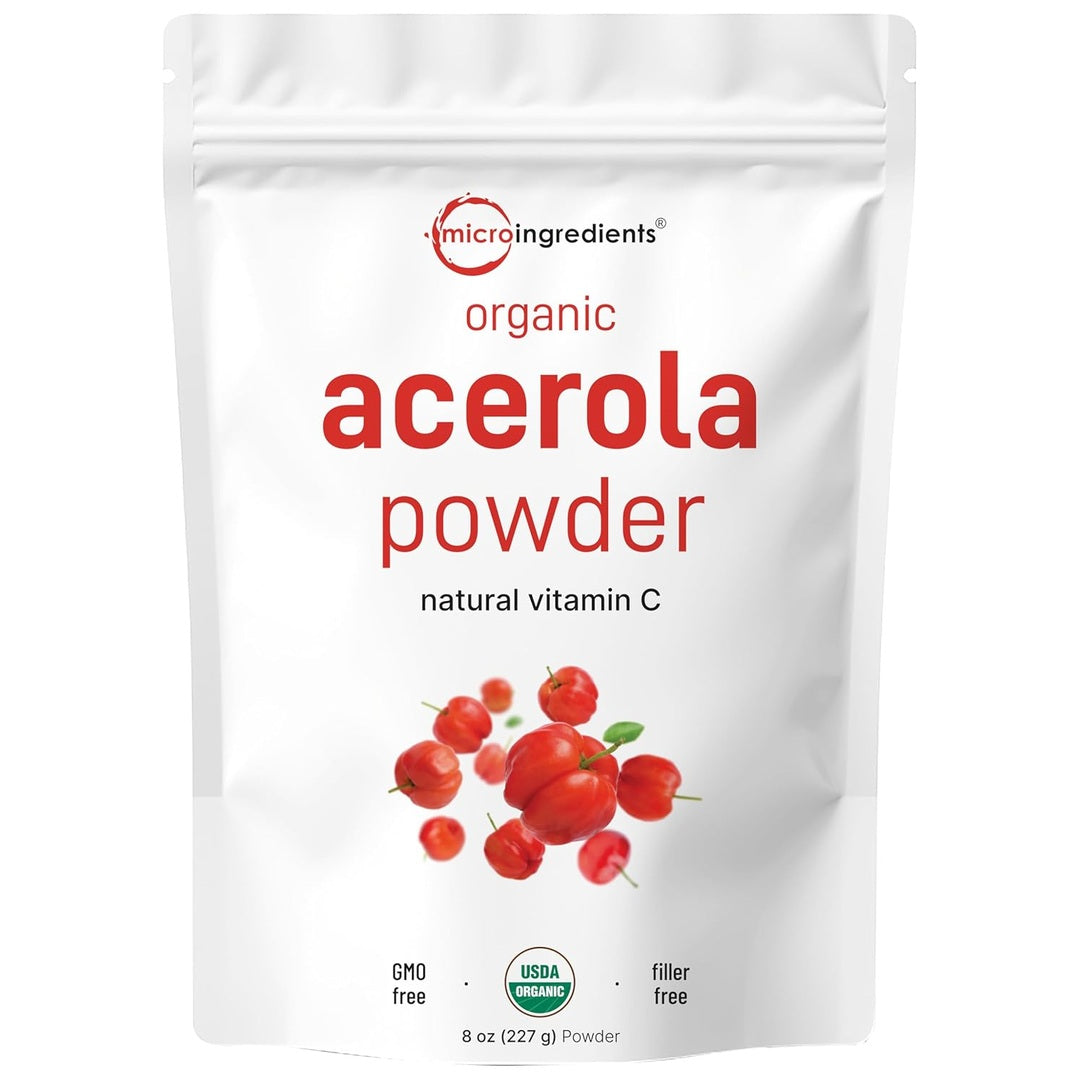 Organic Acerola Powder, 8oz | Natural Organic Vitamin C Superfood | No Sugar & Additives | Great Flavor for Drinks, Smoothie, & Beverages | Non-GMO & Vegan Friendly, Brazil Origin