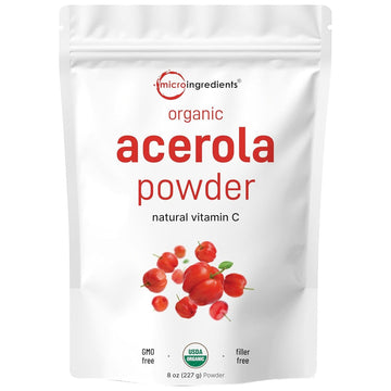 Organic Acerola Powder, 8oz | Natural Organic Vitamin C Superfood | No Sugar & Additives | Great Flavor for Drinks, Smoothies, & Beverages | Non-GMO & Vegan Friendly, Brazil Origin