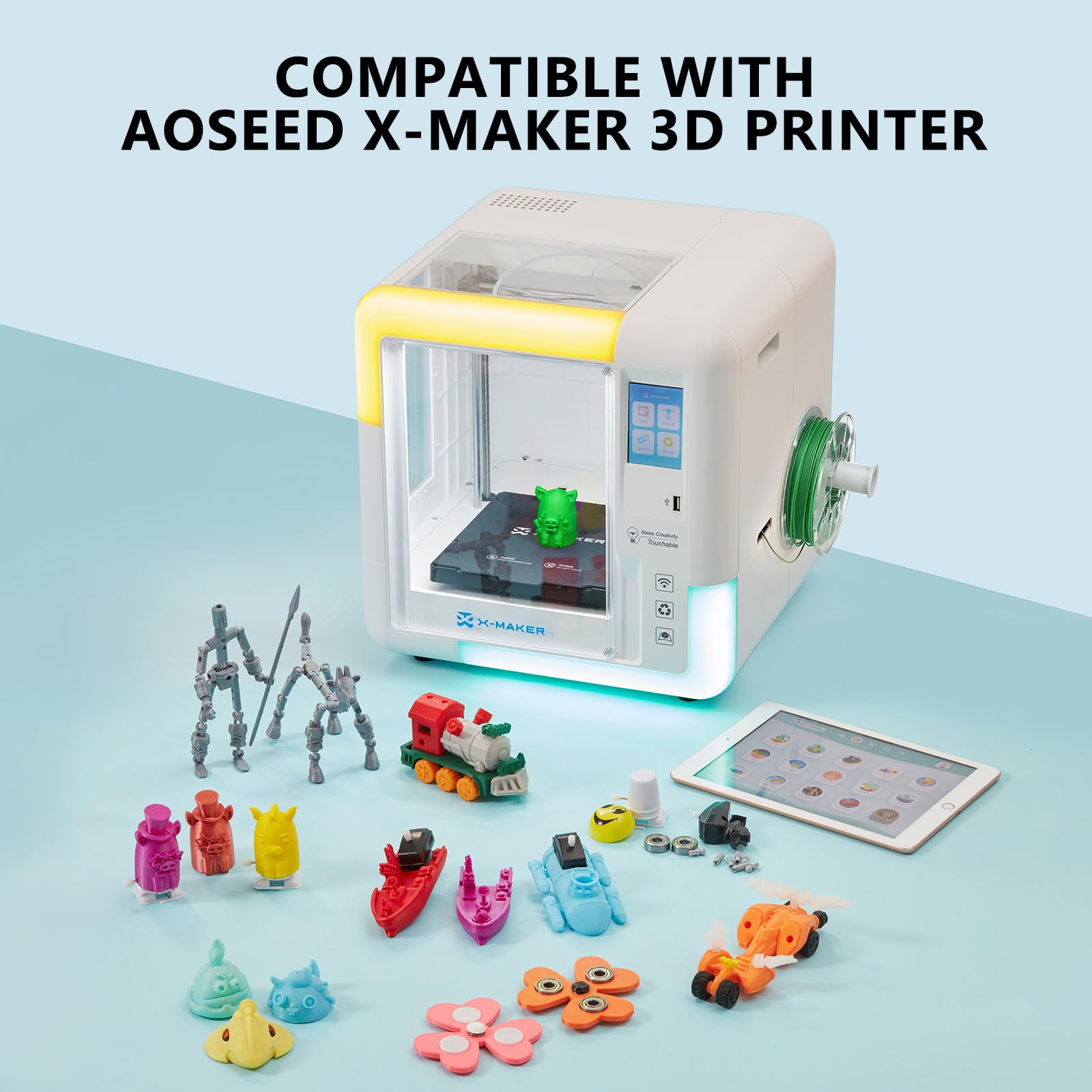 AOSEED 3D Printer for Kids, Fully Assembled AI 3D Printer with 8,000+ Models & 17+ Modules, 400mm/s High Speed, Leveling Free, STEM Toy Gift with 8 PLA Filaments for Home & School, X-Maker Joy AI+