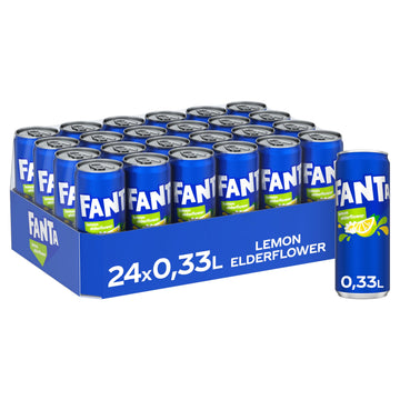 Fanta Lemon & Elderflower - Mischung aus Zitrone und sommerlicher Holunderblüte - mit intensivem Fruchtgeschmack - prickelndes Erfrischungsgetränk in Einweg Dosen (24 x 330 ml)