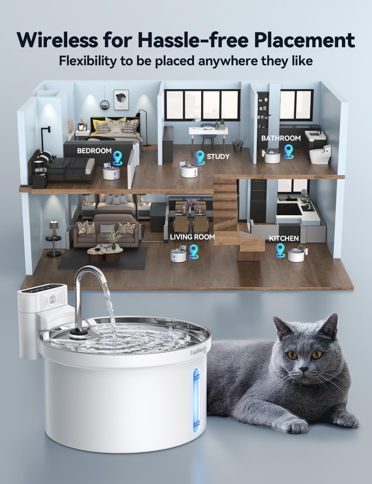 FEELNEEDY 6pcs Ersatzfilter+6pcs Wasserpumpenschwamm für Katzenbrunnen, gesunde und hygienische Filter für Haustier Wasserspender FN-W08/W08L (Ersatzfilter-Aktivkohle)