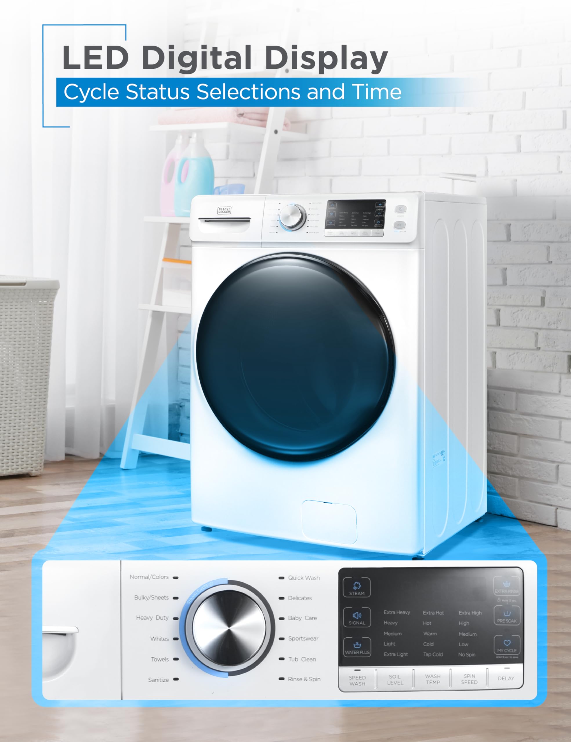 BLACK+DECKER Small Portable Washer, Washing Machine for Household Use, Portable Washer 2.0 Cu. Ft. with 6 Cycles, Transparent Lid & LED Display