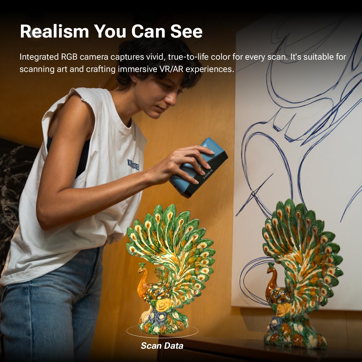 EINSTAR 2 Wireless 3D Scanner, 17 Parallel Lines Blue Laser and VCSEL Infared Light Support 3D Scanning Small to Large Objects, Up to 90 FPS High Speed Scanning, Support 3mm, 6mm, 12mm Markers.