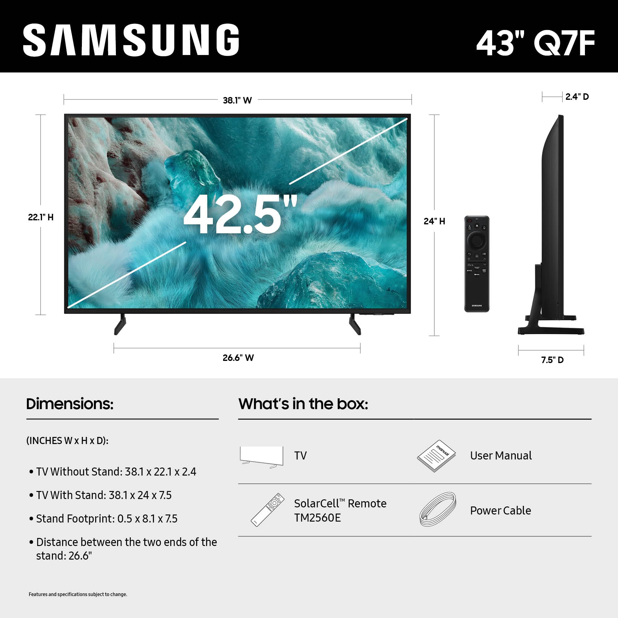 Samsung 65-Inch Class QLED Q7F Series Samsung Vision AI Smart TV (2025 Model, 65Q7F) Quantum HDR, Object Tracking Sound Lite, Q4 AI Gen1 Processor, 4K upscaling, Gaming Hub, Alexa Built-in