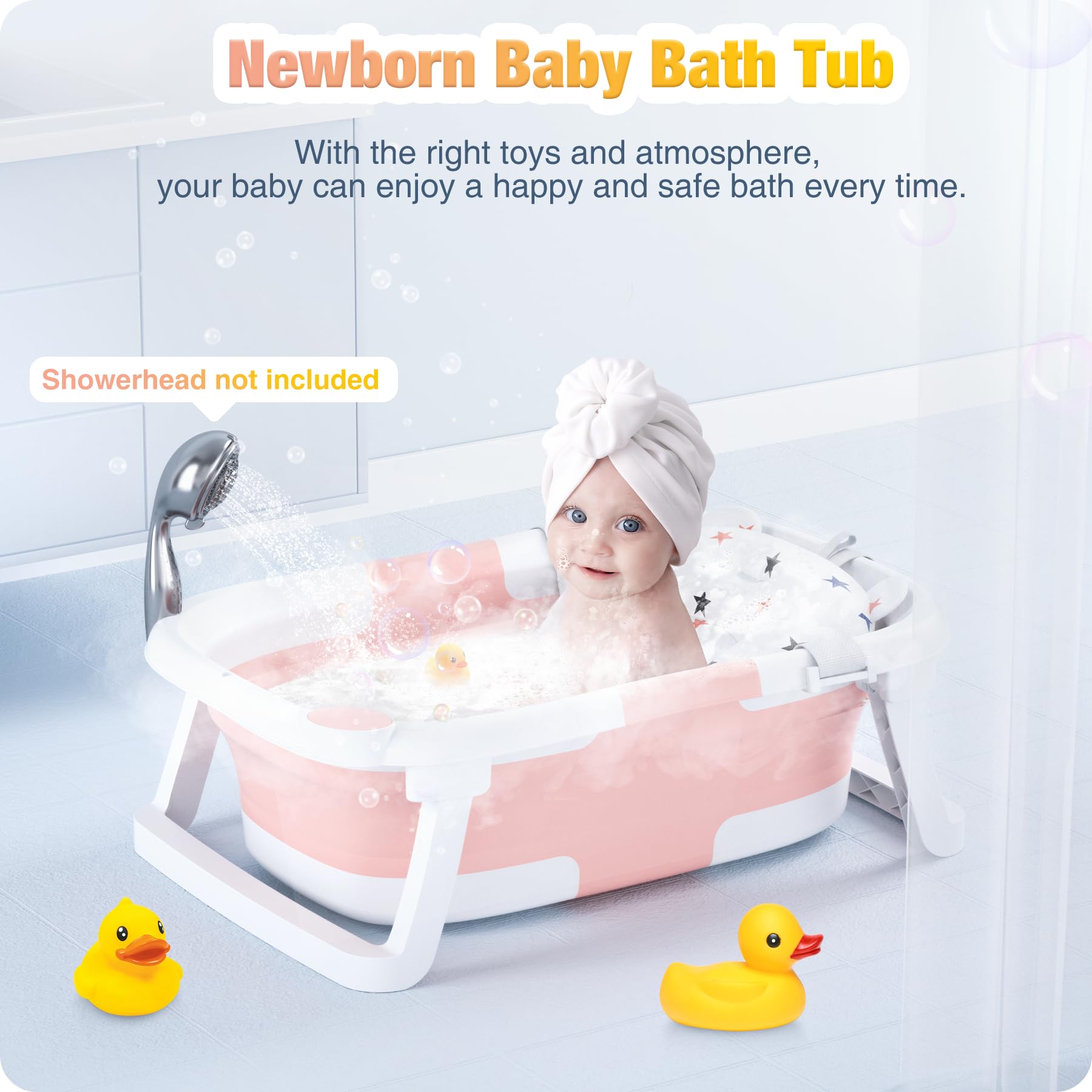 Baby Badewanne Faltbare, Baby Bathtub Babywanne Faltbar Babybadewanne Tragbare Wanne für Neugeborene Kleinkinder mit Rutschfester Matte und Abflussloch (Kein Thermometer) (Grau)