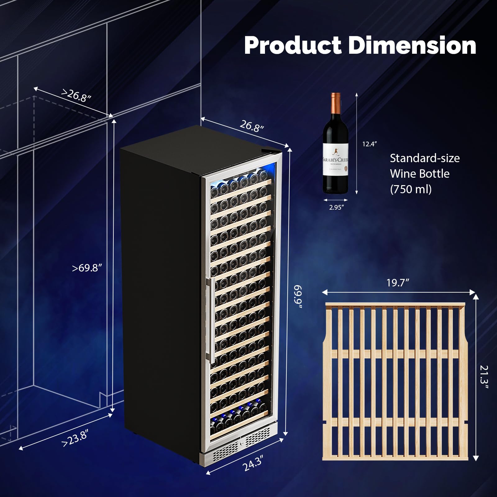 ROVSUN 18 Bottle Wine Fridge, Freestanding Compressor Wine Cooler Refrigerator, Beverage Wine Chiller with Digital Temperature Control & Double-layer Glass Door for Red White Wine, Champagne, Beer