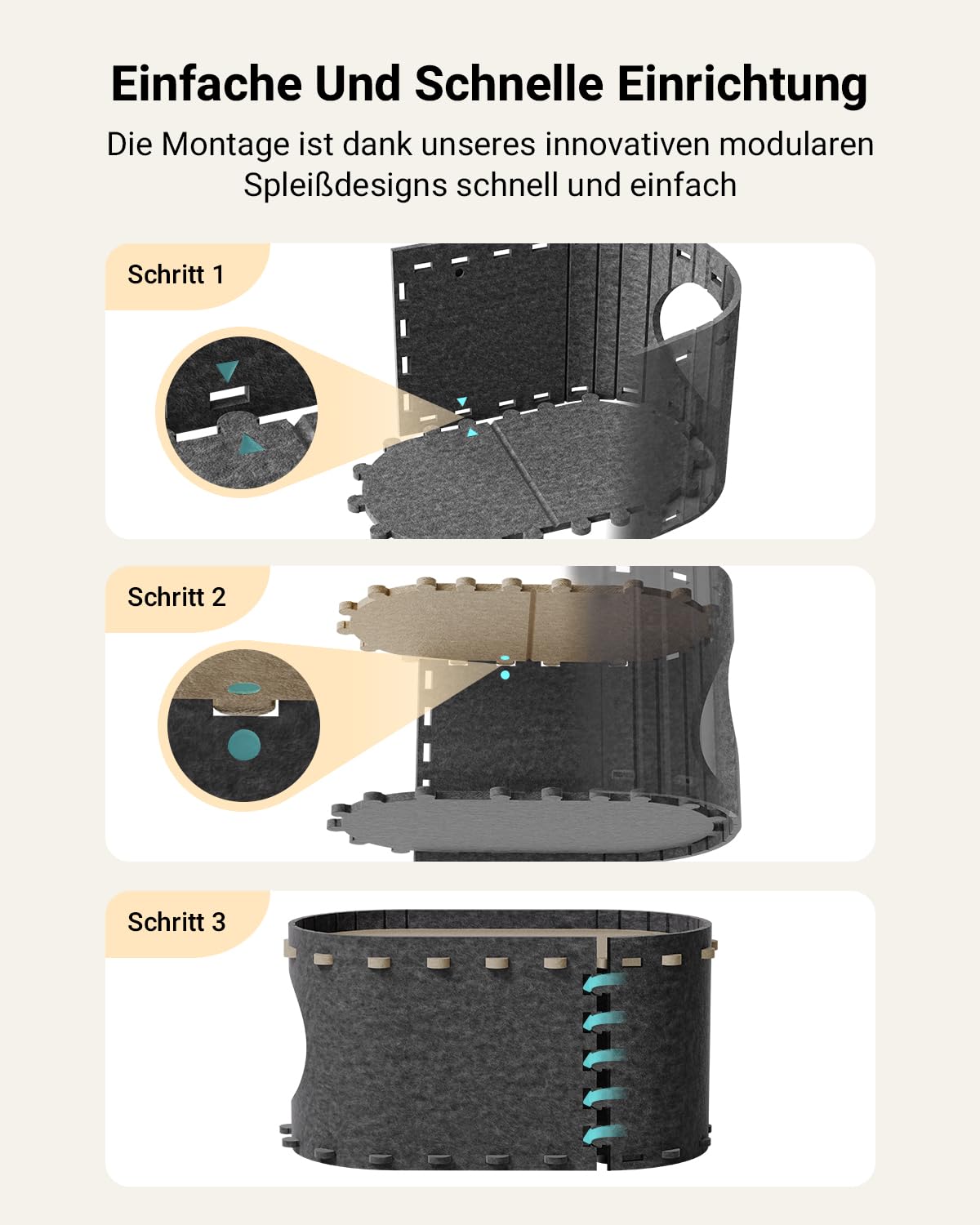 Katzenhöhle Filz, Katzenhaus aus Filz, Katzenbett, Katzenhöhle für Katzen, 58 x 33 x 30cm, Peek-a-Boo zum Spielen, Winterfest, Schutz der Katzennägel, Beige