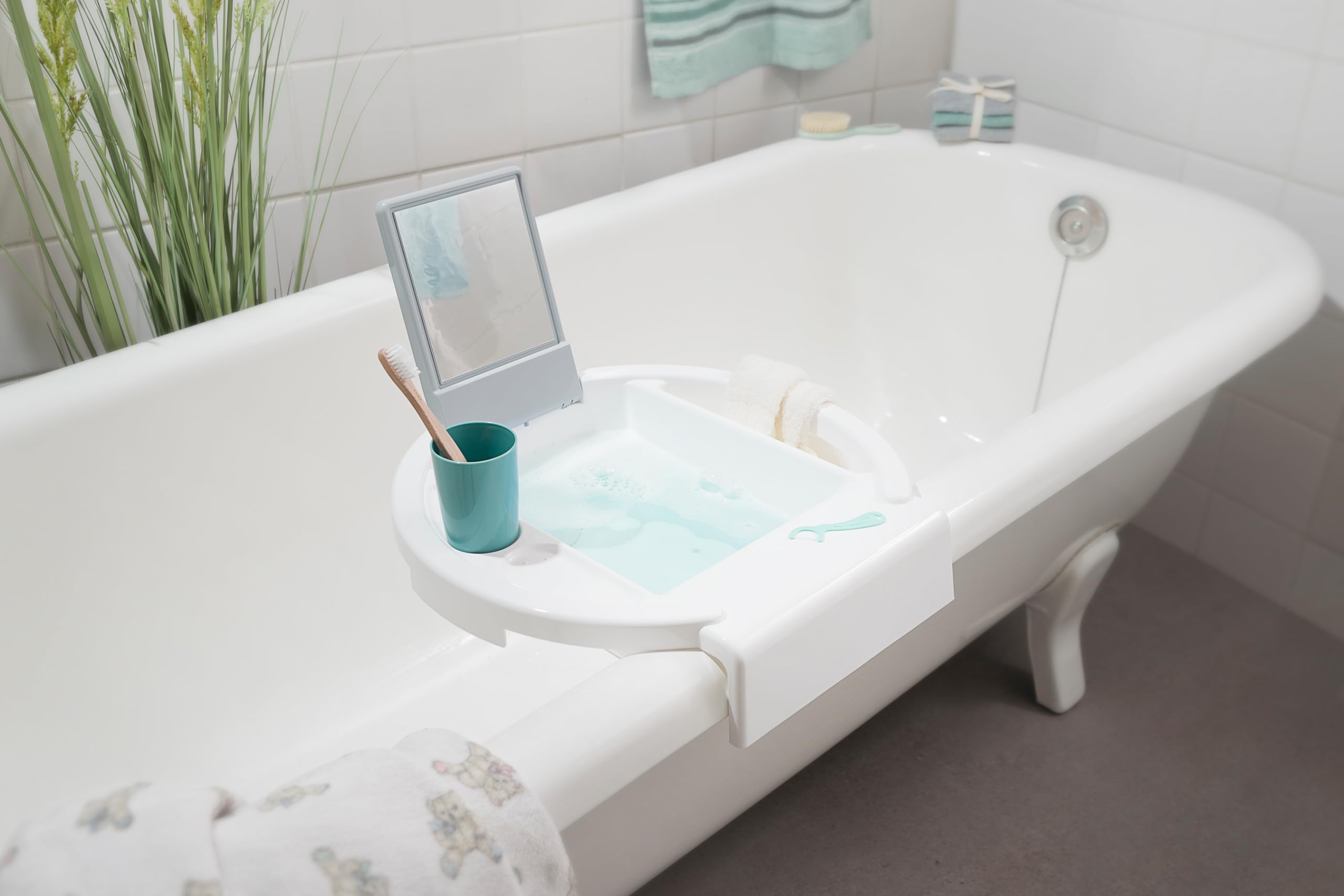 Rotho Babydesign Kiddy Wash - Kinderwaschbecken - Waschbecken - mobiles Kinderwaschbecken für die Badewanne - mit Spiegel- Ideal für Bad & Kinderzimmer grün