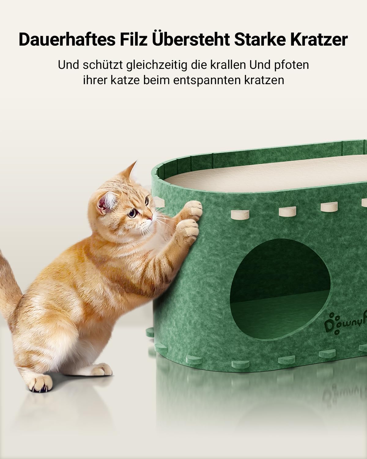 Katzenhöhle Filz, Katzenhaus aus Filz, Katzenbett, Katzenhöhle für Katzen, 58 x 33 x 30cm, Peek-a-Boo zum Spielen, Winterfest, Schutz der Katzennägel, Beige