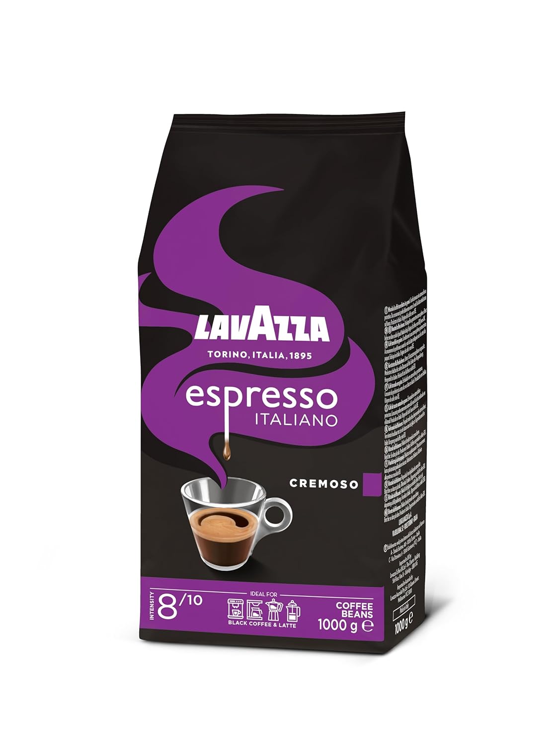 Lavazza, Espresso Italiano Cremoso, Arabica und Robusta Kaffeebohnen, mit Aromanoten von Gewürzen und Kakao, Intensität 8/10, Mittlere Röstung, 1 Packung mit 1 Kg