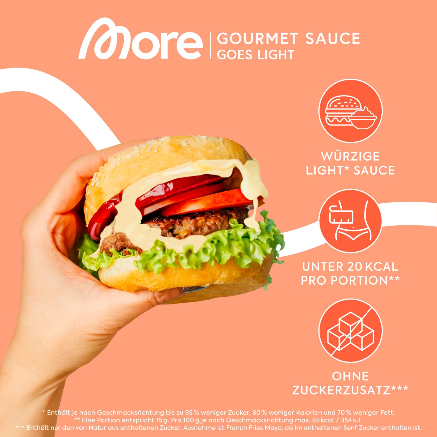MORE NUTRITION Light Gourmet Sauce, 285ml - BBQ, kalorienreduzierte Sauce, ohne Zuckerzusatz und unnötigem Fett
