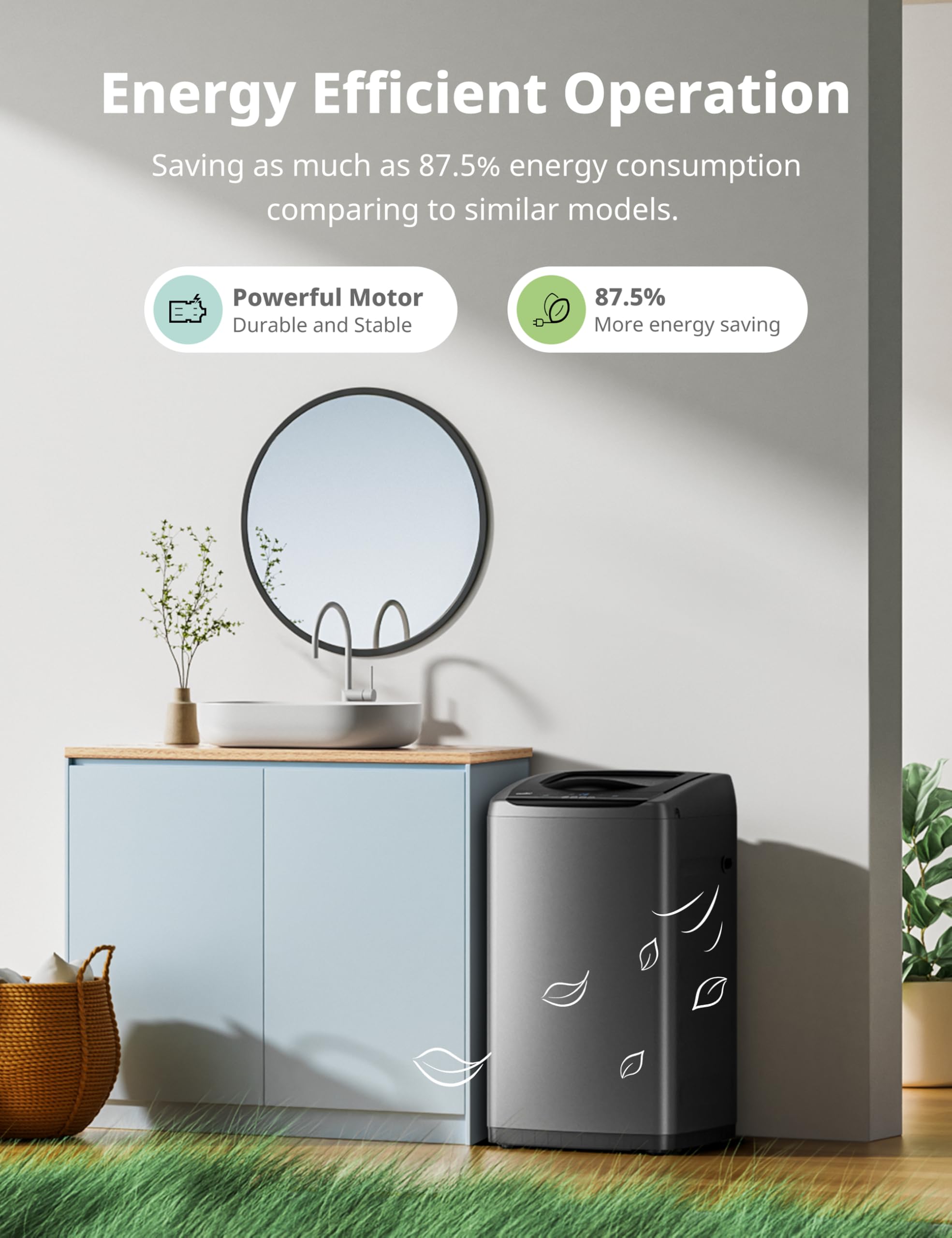 COMFEE' Portable Washing Machine, 0.9 cu.ft Compact Washer With LED Display, 5 Wash Cycles, 2 Built-in Rollers, Space Saving Full-Automatic Washer