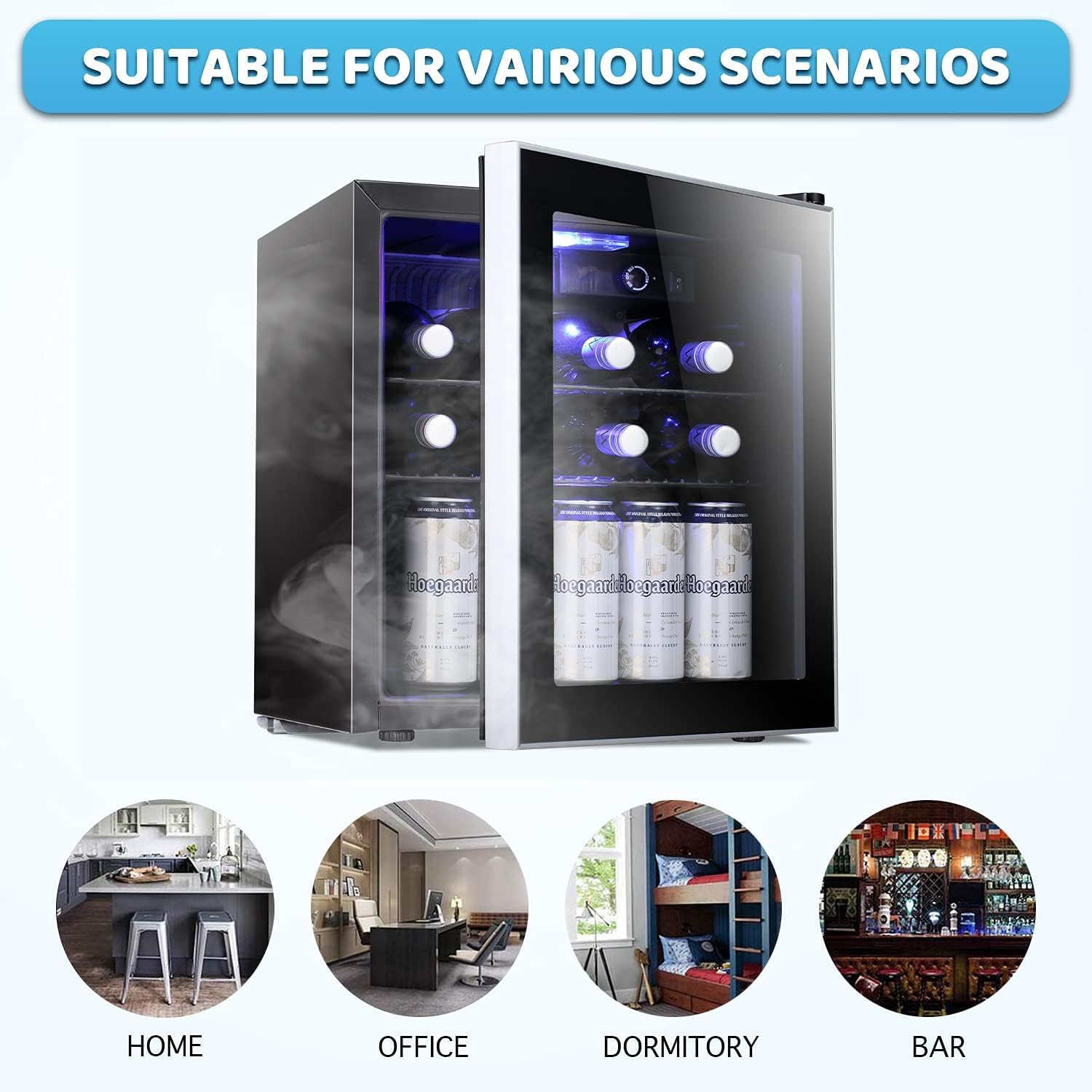 Antarctic Star 12 Bottle 48 Can Wine Cooler/Cabinet Beverage Refrigerator Mini Fridge Low Noise Clear Glass Door Counter Top Cellar for Beer Soda Bar 1.3 cu.ft Black
