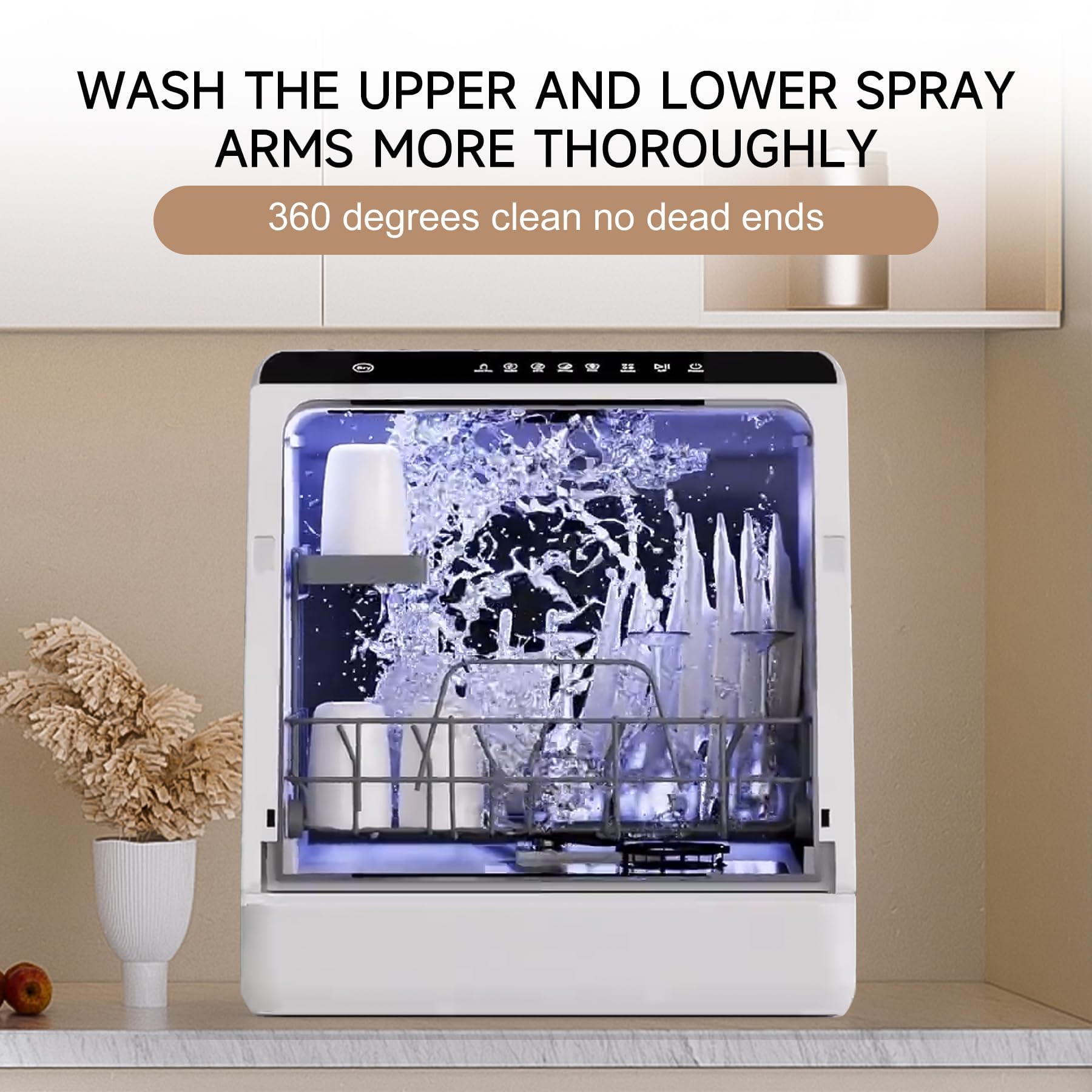 Portable Dishwasher Countertop, Countertop Dishwasher With Water Tank, Counter Top Dishwasher With 5 wash Programs, It can also be connected to the tap. For apartments, dorms, RVs