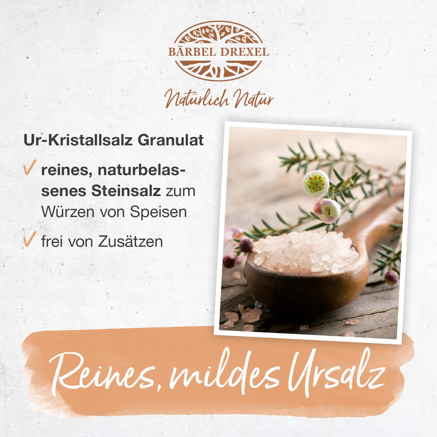 BÄRBEL DREXEL® Rosa Kristallsalz (Tiefebenen Rand Himalaya) FEIN, feines Natursalz (750g) Für Feinschmecker, 100% Veganes Speisesalz, Reines Steinsalz, Naturbelassen Unbehandelt, Ur-Salz