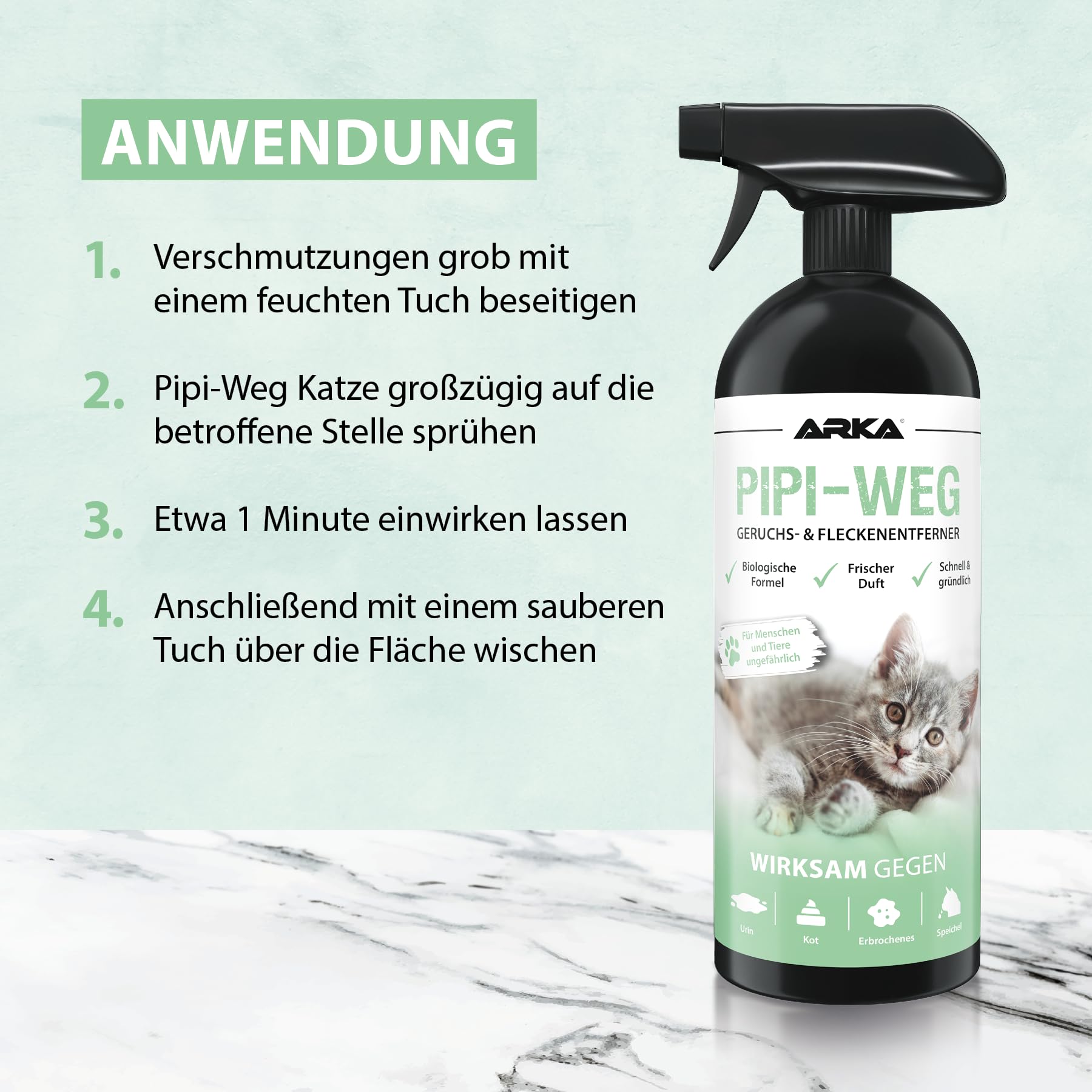 Enzymreiniger Katzenurin 750 ml – extrem stark gegen Katzenpipi, Uringeruch & Flecken – biologisch, tierfreundlich und für Sofa, Teppich, Textilien, Auto & Katzenklo – Pipi-Weg