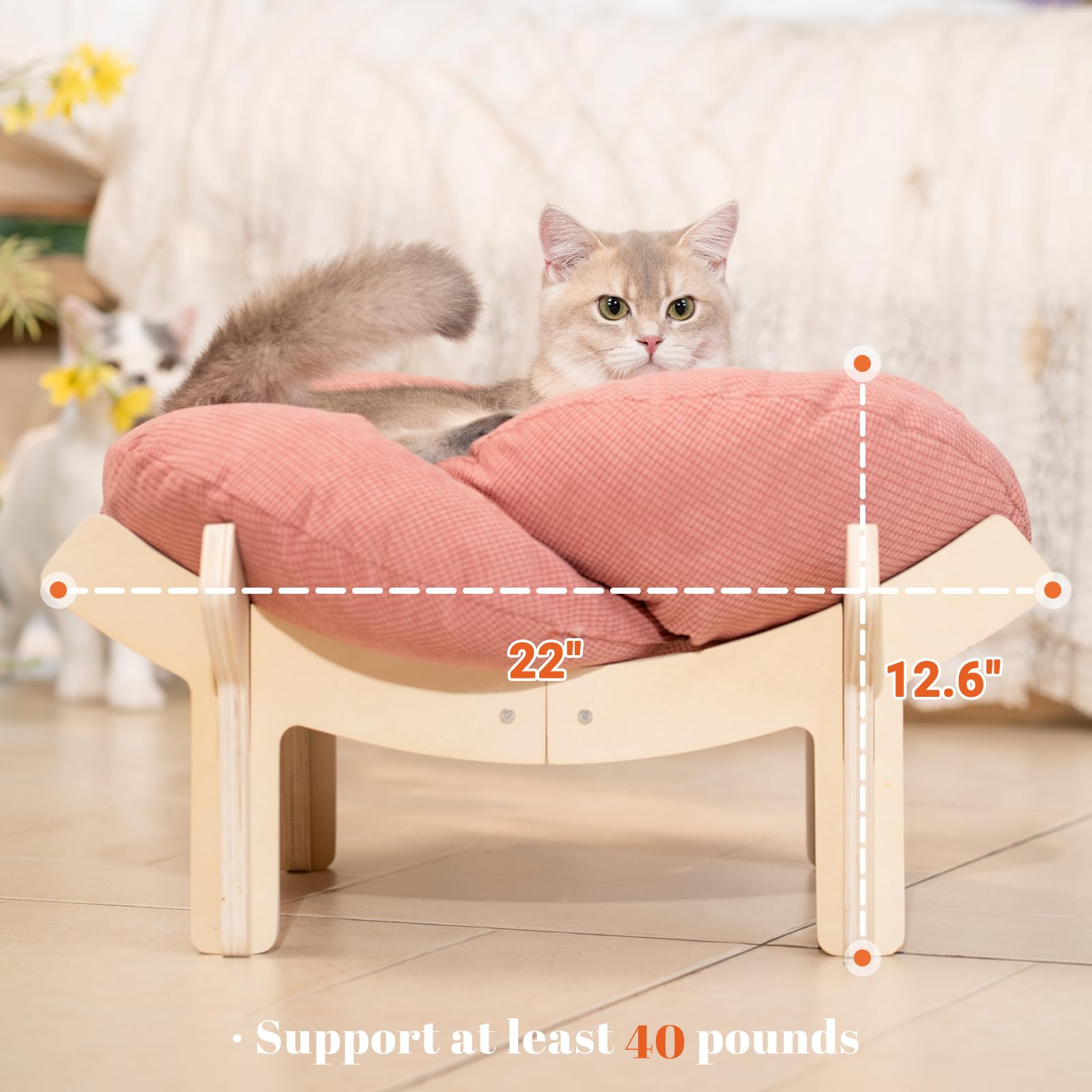 CheerPals Erhöhtes Katzenbett Blumenform, 55cm L&W Großes Katzensofa, Stilvoll Katzenstuhl mit Hochelastischer Weich Kissen, Katzenmöbel zum Schlafen für Alle Katze