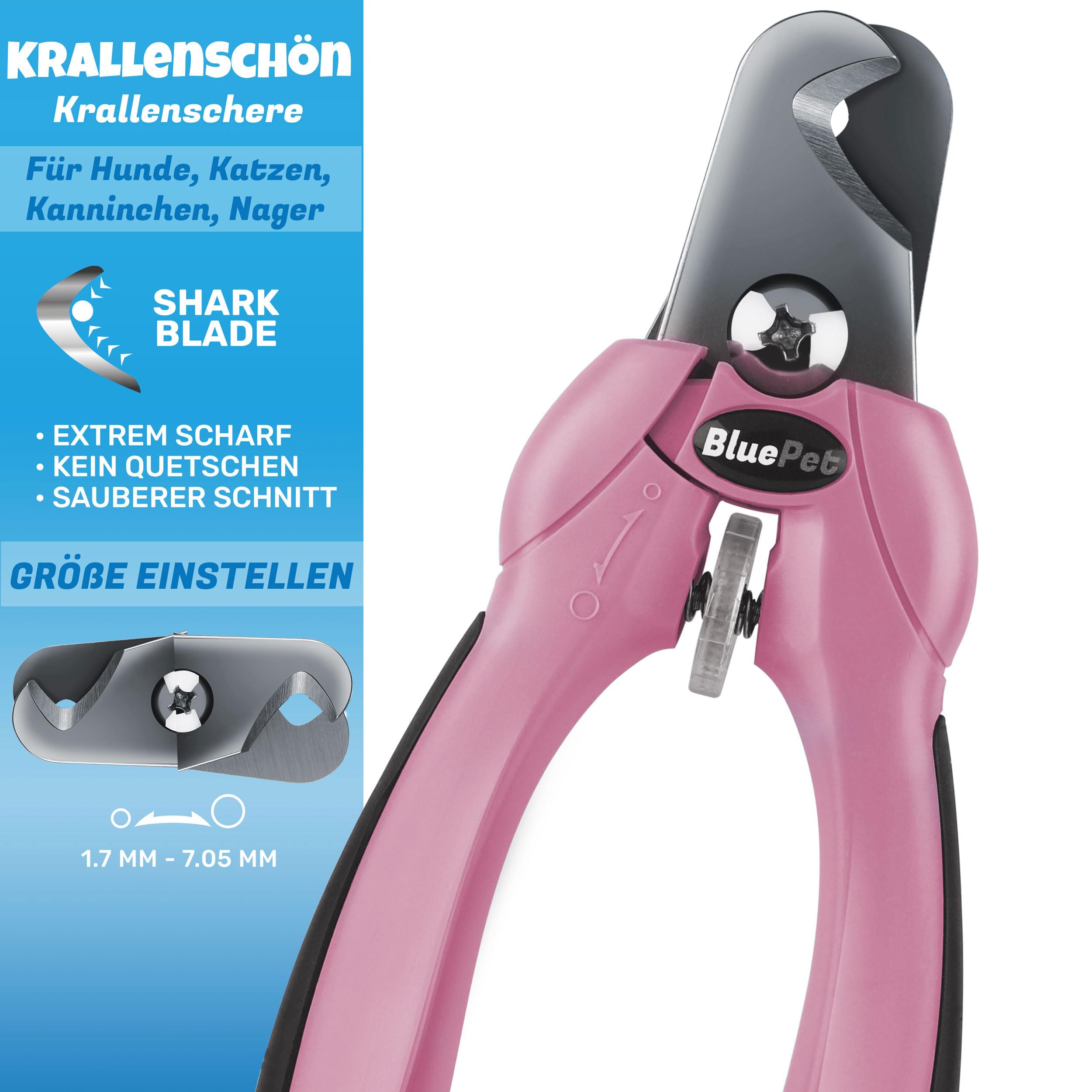 BluePet Krallenschere mit Schutz für Hunde & Katzen I Einsteigerfreundlich I Krallenzange für kleine & große Krallen + Krallenfeile im Griff - Alternative zu Nagelschere & Krallenschleifer