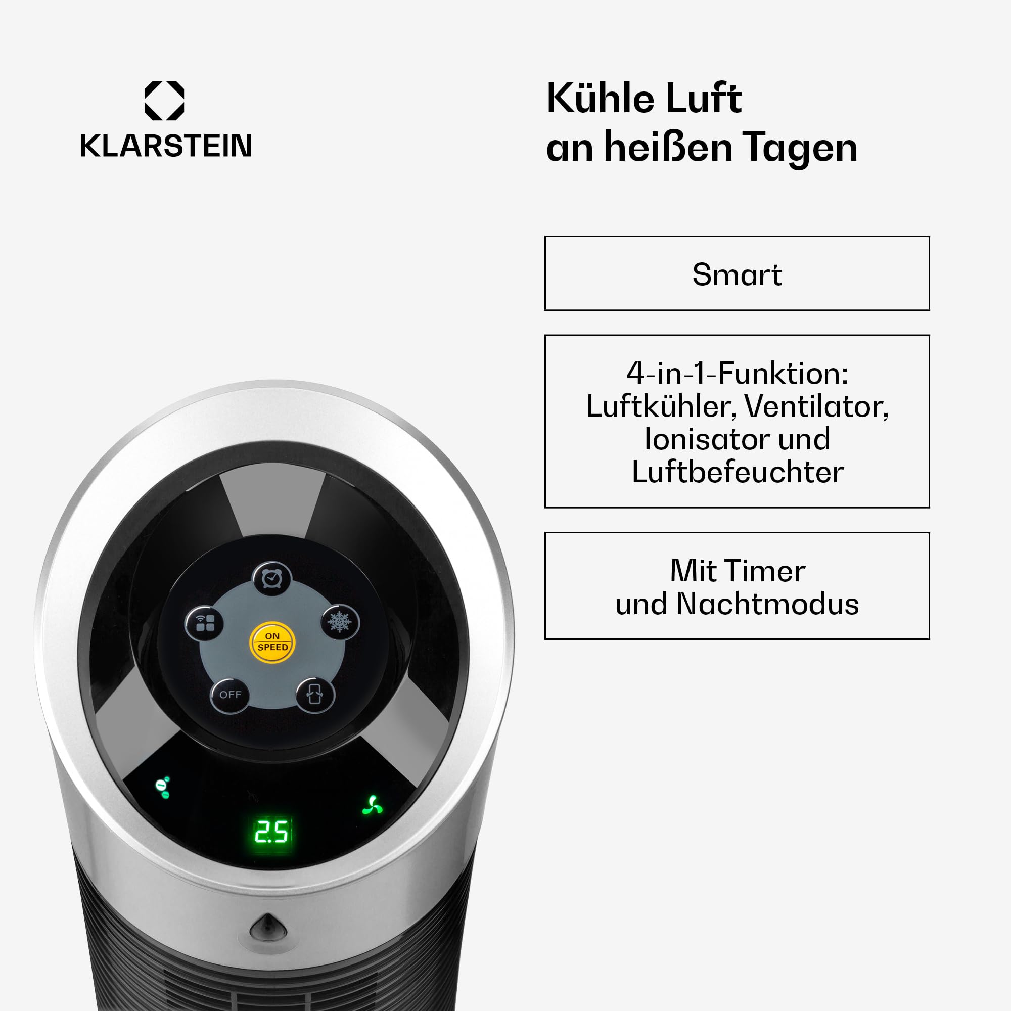 Klarstein Luftkühler mit Wasserkühlung, 5-in-1 Verdunstungskühler, Luftbefeuchter, Ventilator, Luftreiniger & Nachtmodus, Mobile Klimageräte Luftkühler 6L, 45 Watt Air Cooler, 180 m³/h Luftstrom