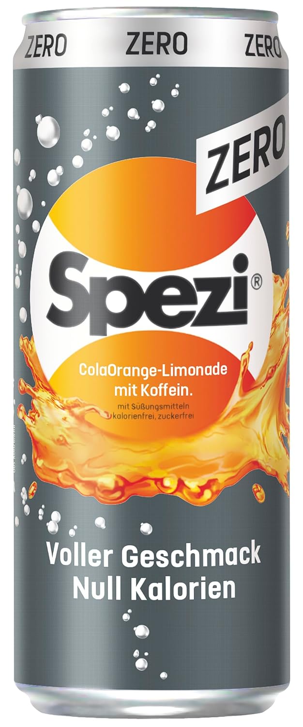 Spezi ZERO Dose, Zero Getränke 24er Pack, Cola Orangenlimonade ohne Zucker, Kalorienfreier Softdrink, Einwegdosen (24 x 330 ml), Deutsches Kultgetränk
