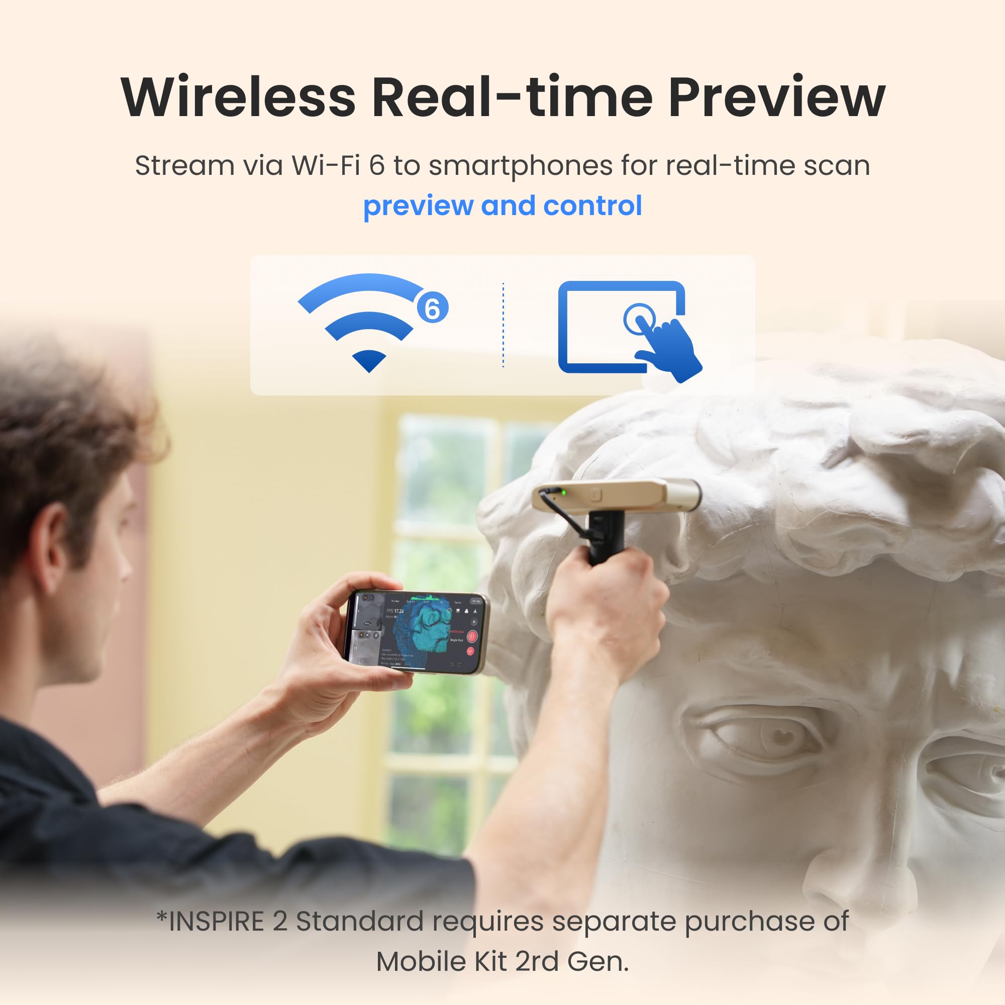 Revopoint INSPIRE 2 3D Scanner for 3D Printing, Up to 0.03mm Precision, Multi-Line Laser&Structured Light, Handheld Wireless&Outdoor Scanning, Full-Color Scans, for iOS/Android/Windows/macOS, Premium