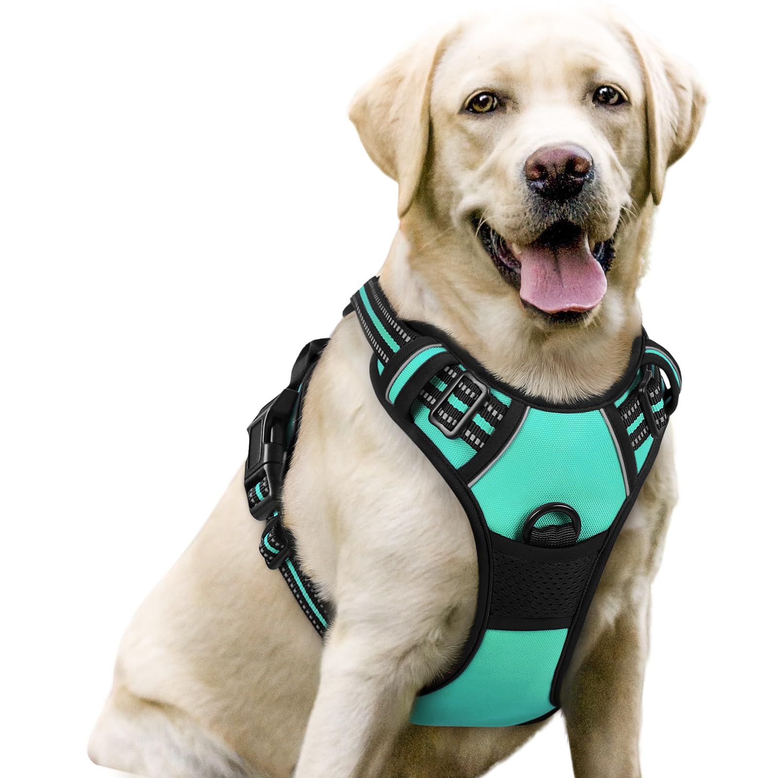 rabbitgoo Hundegeschirr Grosse Hunde, Anti Zug Geschirr mit Kontrolle, No Pull Verstellbar Hundegeschirr Mittelgroße Hunde, Atmungsaktiv Reflexstreifen Brustgeschirr Sichere Führung, Schwarz, L