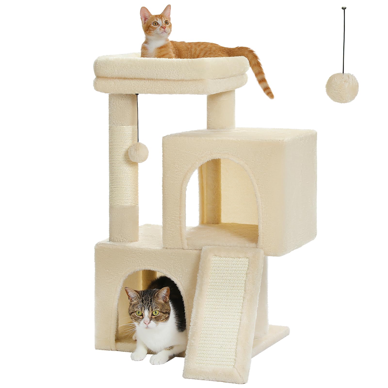PETEPELA Katzenbaum Kratzbaum Kratzbäume Katzenmöbel mit Sisal-Seil Plüsch Liege höhlen Spielhaus Spielzeug für Katzen Grau