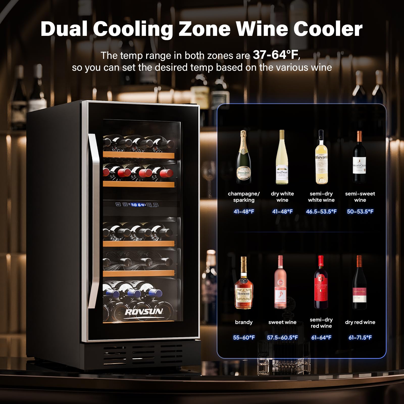 ROVSUN 18 Bottle Wine Fridge, Freestanding Compressor Wine Cooler Refrigerator, Beverage Wine Chiller with Digital Temperature Control & Double-layer Glass Door for Red White Wine, Champagne, Beer