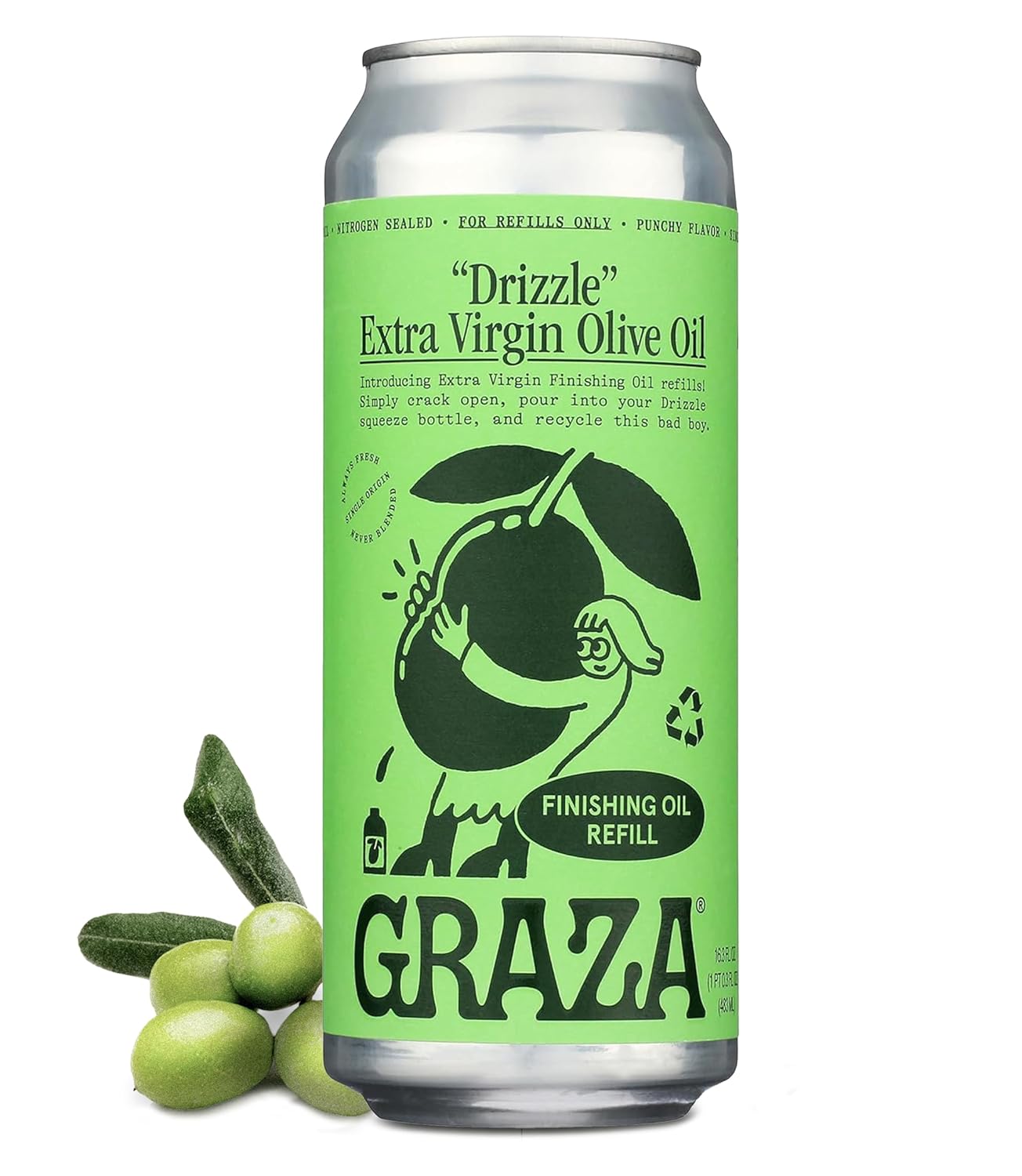 Graza Sizzle Extra Virgin Olive Oil, Cooking Oil - High Polyphenol Peak Harvest EVOO Cooking Oil in a Squeeze Bottle - Single Farm Olives from Spain - 25.3 Fl Oz (750ml) Refill Can