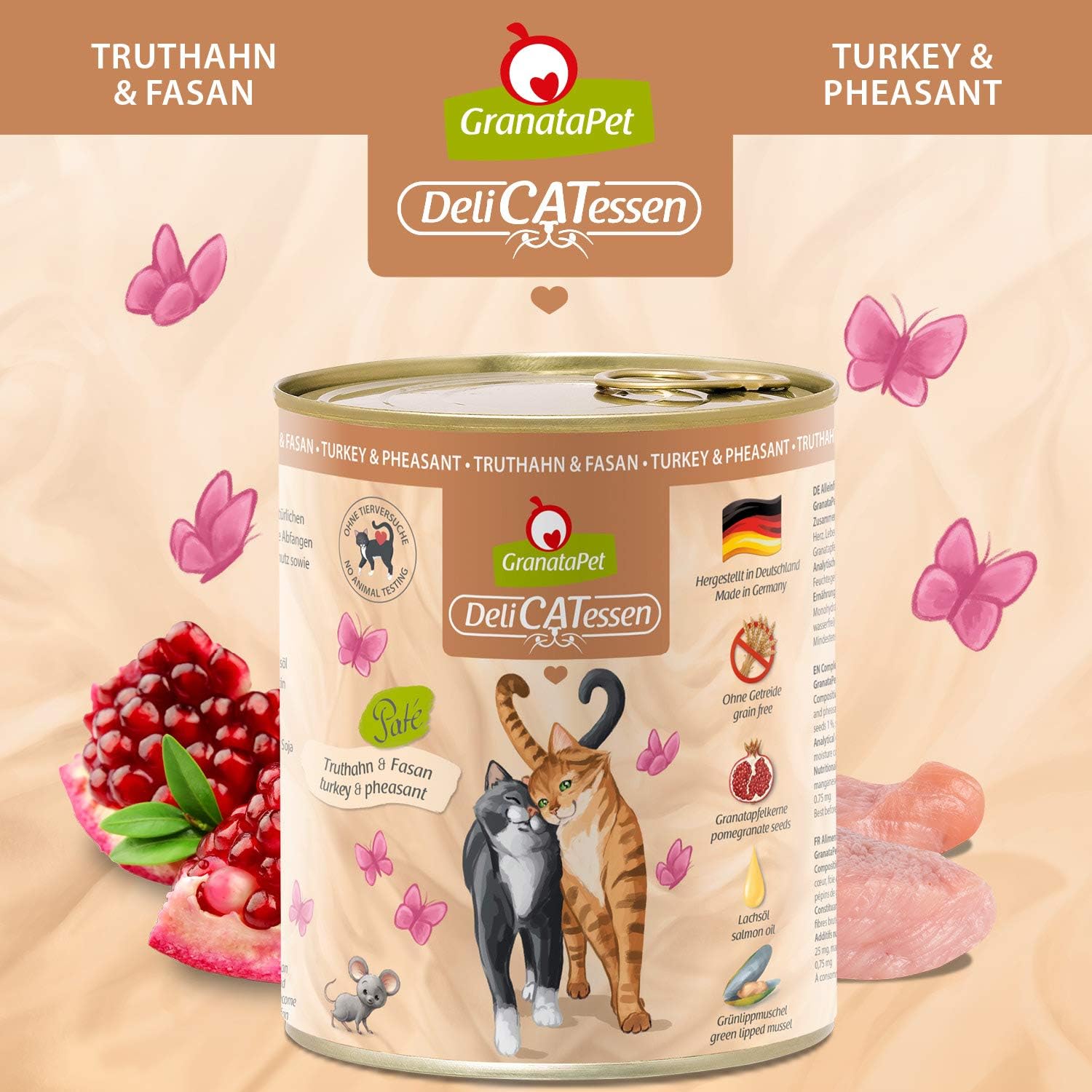 GranataPet DeliCatessen Huhn PUR, Nassfutter für Katzen, Futter ohne Getreide & ohne Zuckerzusätze, Katzenfutter mit hohem Fleischanteil & hochwertigen Ölen, 6 x 400 g