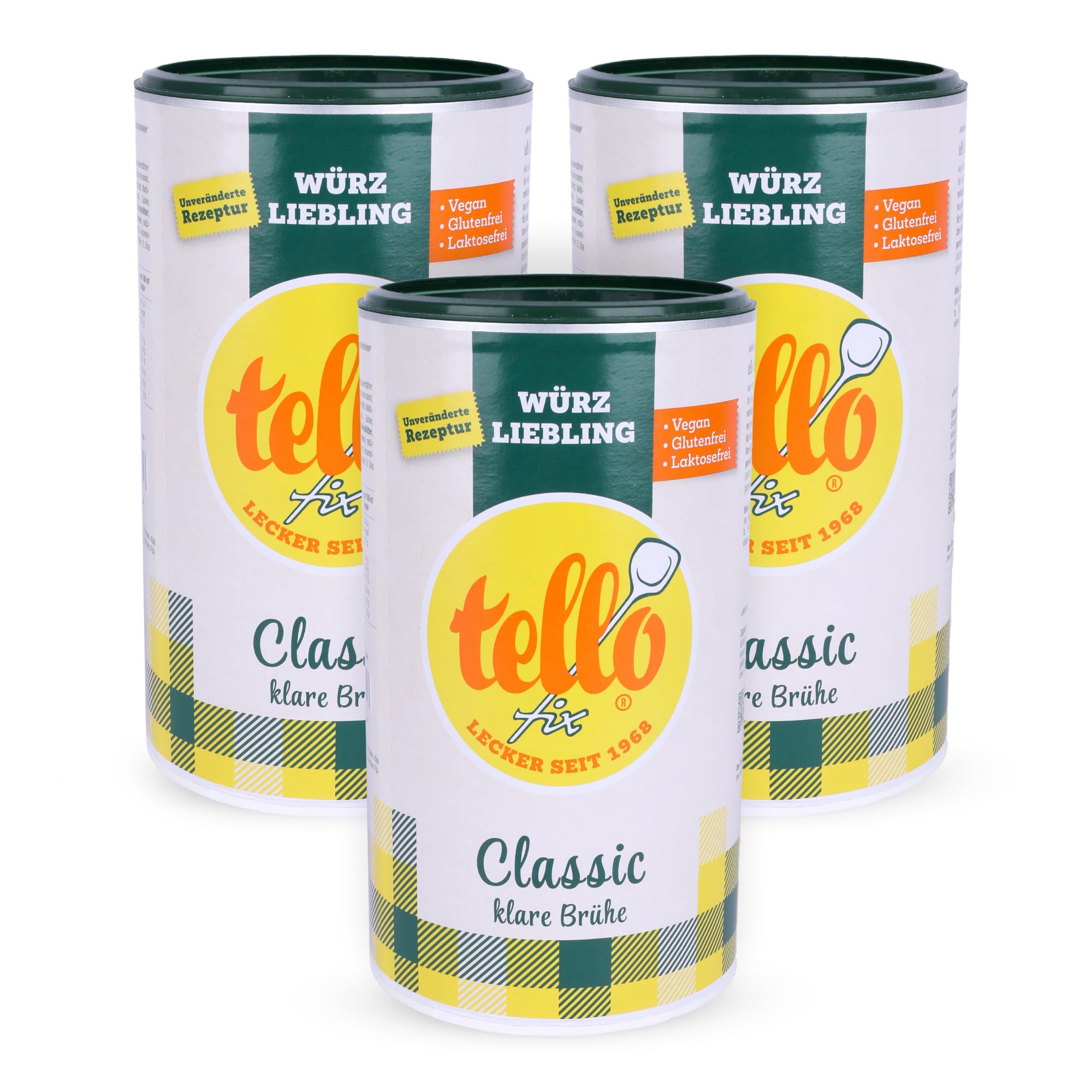 tellofix Classic Klare Brühe 900g, vielseitige Gemüse Brühe, als Universal-Würzmittel zum Verfeinern von Suppen - kalorienarm, glutenfrei, lactosefrei & vegan, keine Farb- oder Konservierungssstoffe